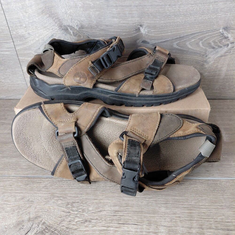 Timberland Sandals Mens 9 Brown Leather Trailway Outdoor Hiking Sport Beach Shoe